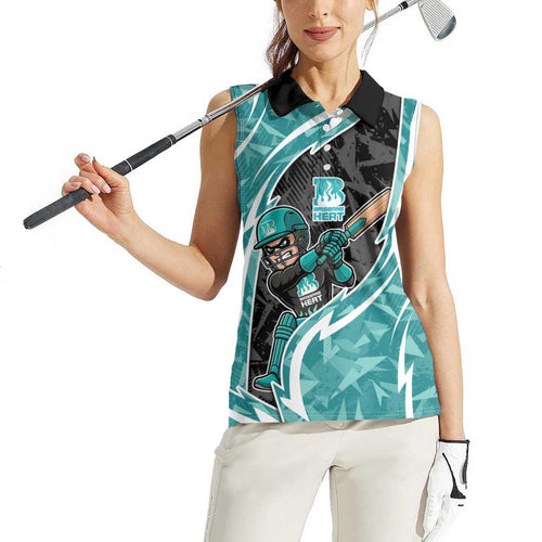 Brisbane Heat Women Sleeveless Polo Shirt Flaming Lightning Storm Geometric Sports Mascot Art