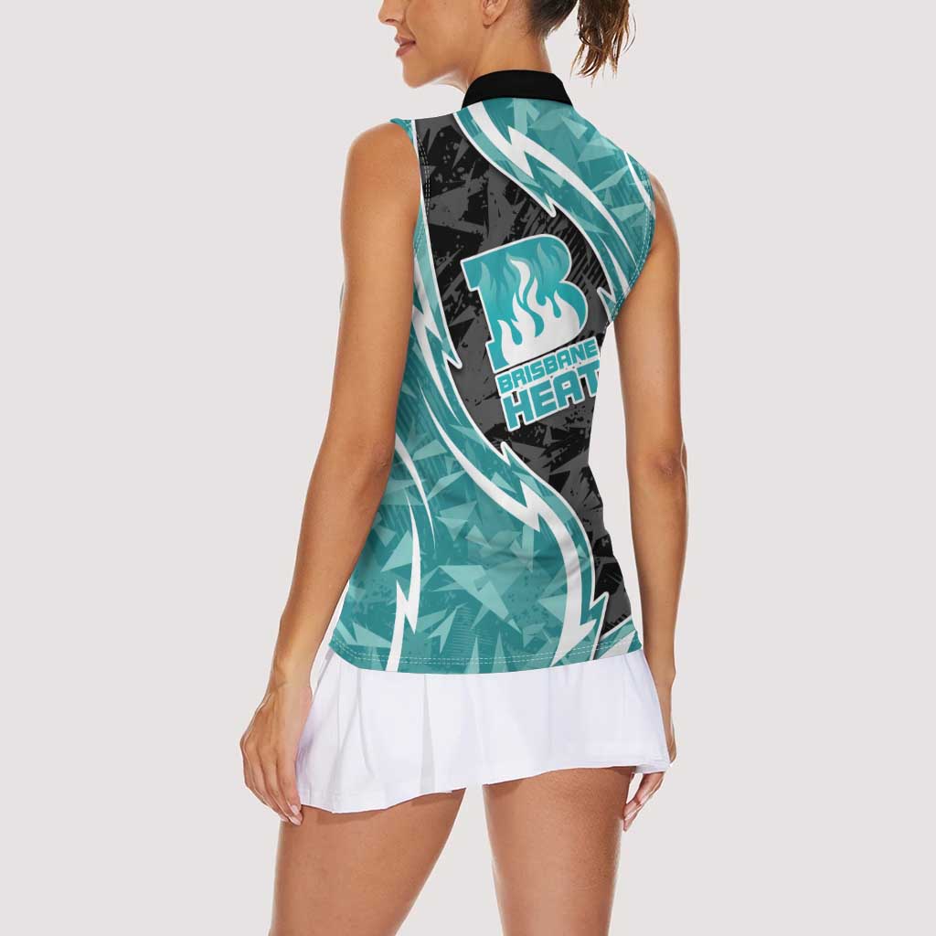 Brisbane Heat Women Sleeveless Polo Shirt Flaming Lightning Storm Geometric Sports Mascot Art