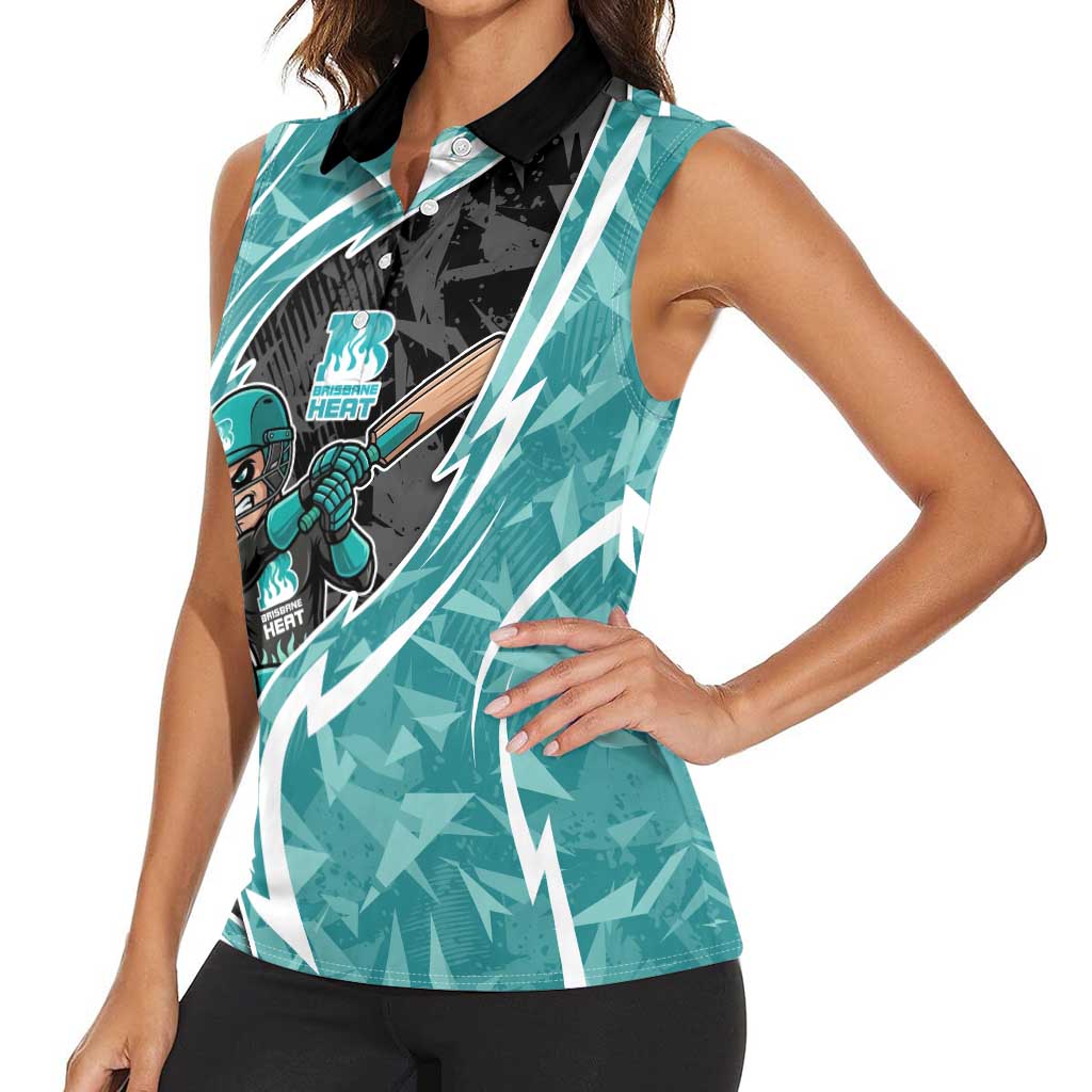 Brisbane Heat Women Sleeveless Polo Shirt Flaming Lightning Storm Geometric Sports Mascot Art