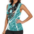 Brisbane Heat Women Sleeveless Polo Shirt Flaming Lightning Storm Geometric Sports Mascot Art