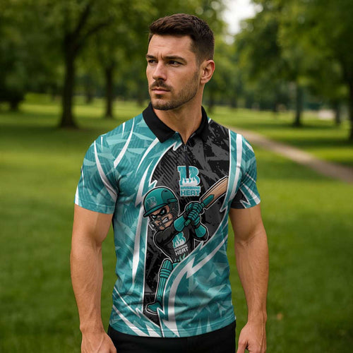 Brisbane Heat Zipper Polo Shirt Flaming Lightning Storm Geometric Sports Mascot Art