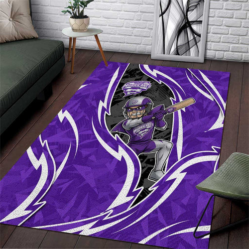 Hobart Hurricanes Area Rug Flaming Lightning Storm Geometric Sports Mascot Art