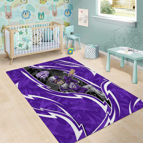 Hobart Hurricanes Area Rug Flaming Lightning Storm Geometric Sports Mascot Art