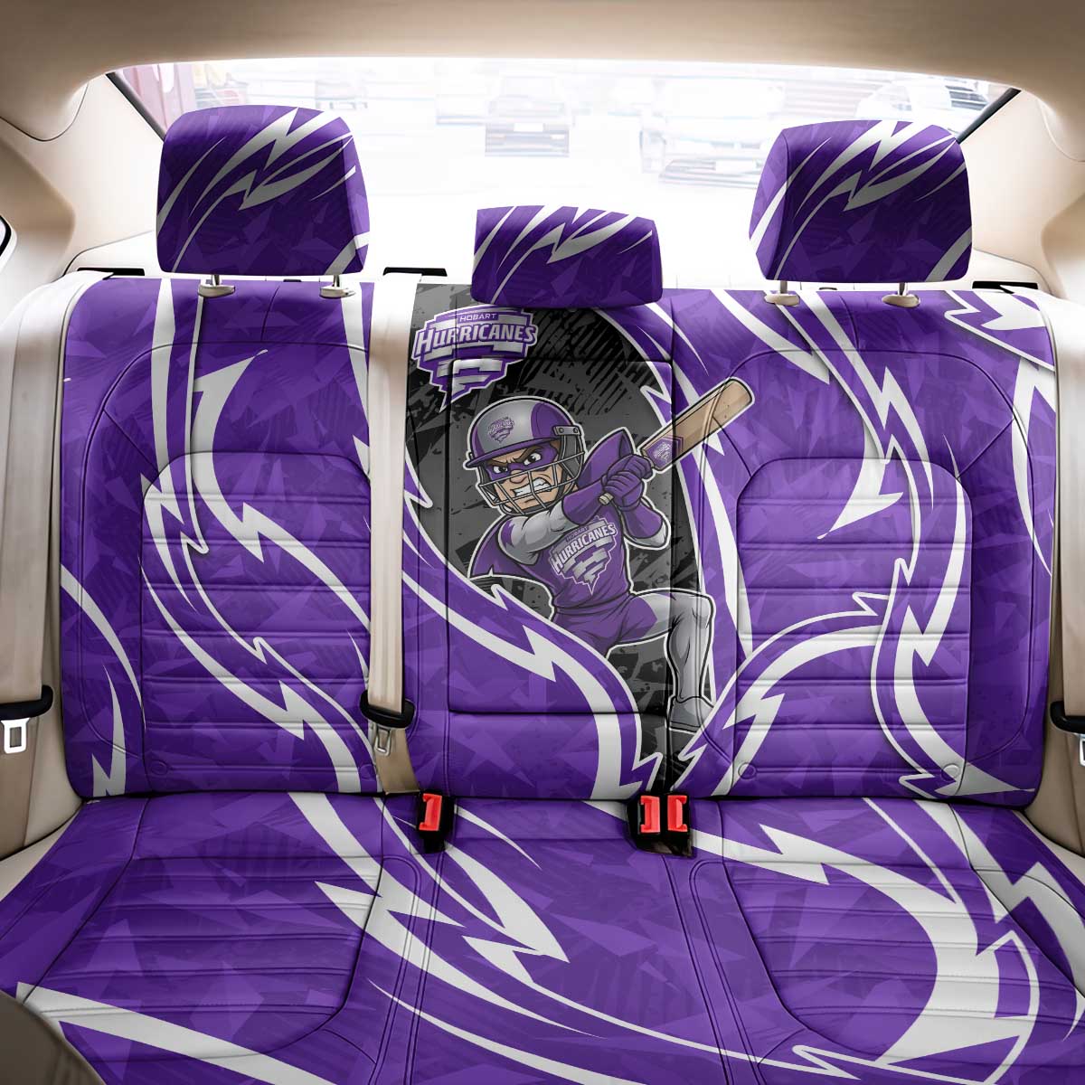 Hobart Hurricanes Back Car Seat Cover Flaming Lightning Storm Geometric Sports Mascot Art