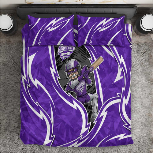 Hobart Hurricanes Bedding Set Flaming Lightning Storm Geometric Sports Mascot Art