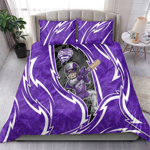 Hobart Hurricanes Bedding Set Flaming Lightning Storm Geometric Sports Mascot Art