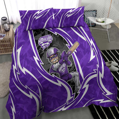 Hobart Hurricanes Bedding Set Flaming Lightning Storm Geometric Sports Mascot Art