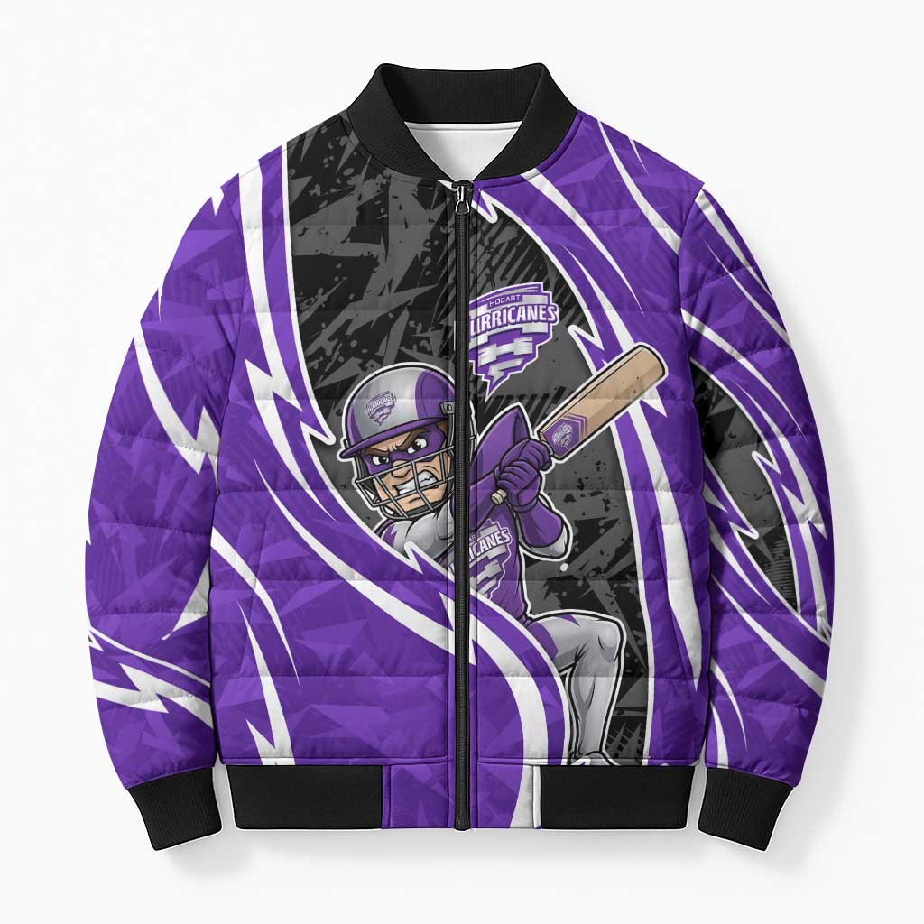 Hobart Hurricanes Bomber Puffer Jacket Flaming Lightning Storm Geometric Sports Mascot Art