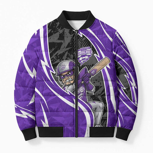 Hobart Hurricanes Bomber Puffer Jacket Flaming Lightning Storm Geometric Sports Mascot Art