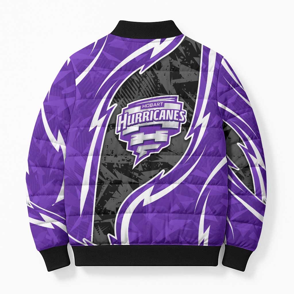 Hobart Hurricanes Bomber Puffer Jacket Flaming Lightning Storm Geometric Sports Mascot Art
