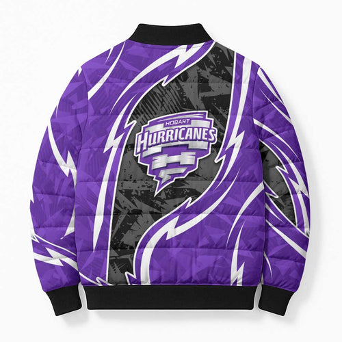 Hobart Hurricanes Bomber Puffer Jacket Flaming Lightning Storm Geometric Sports Mascot Art