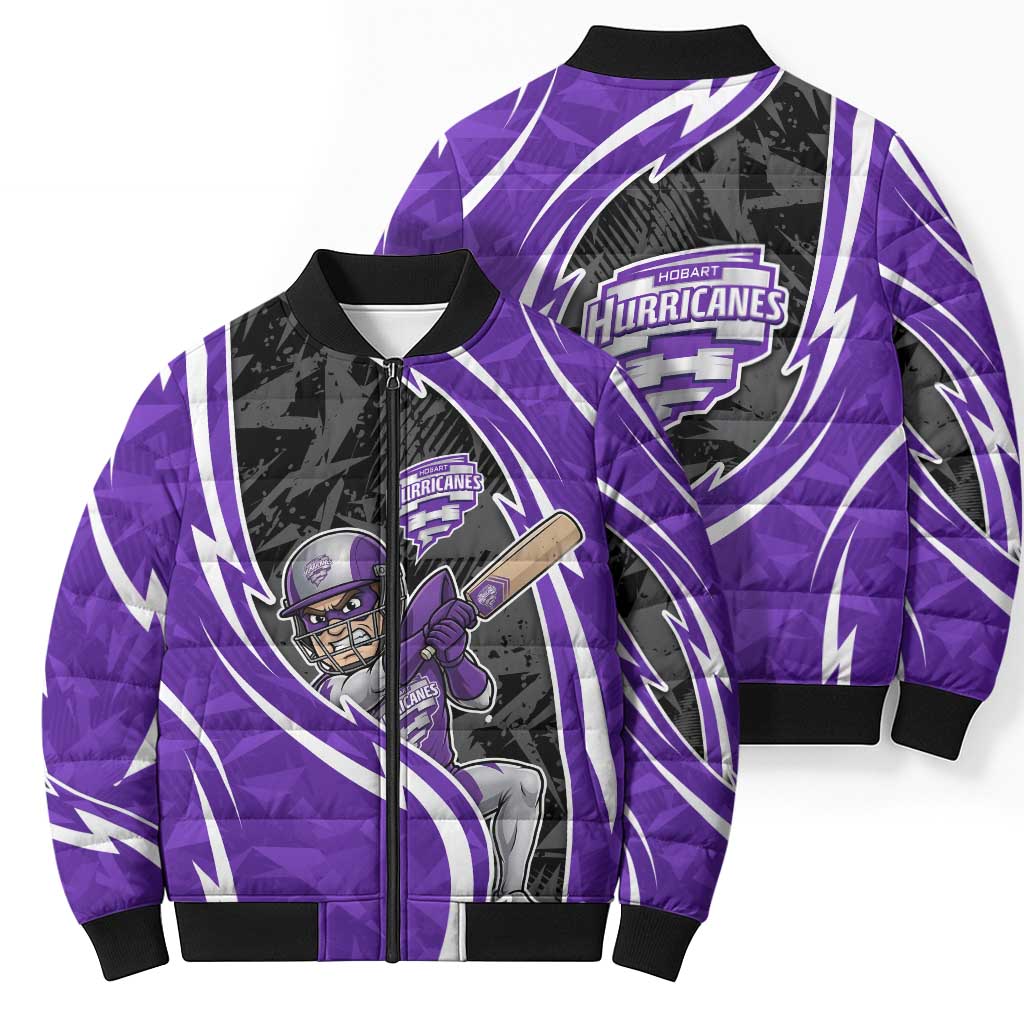 Hobart Hurricanes Bomber Puffer Jacket Flaming Lightning Storm Geometric Sports Mascot Art