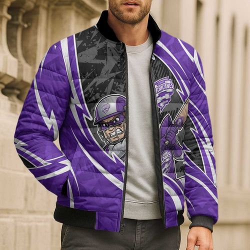 Hobart Hurricanes Bomber Puffer Jacket Flaming Lightning Storm Geometric Sports Mascot Art