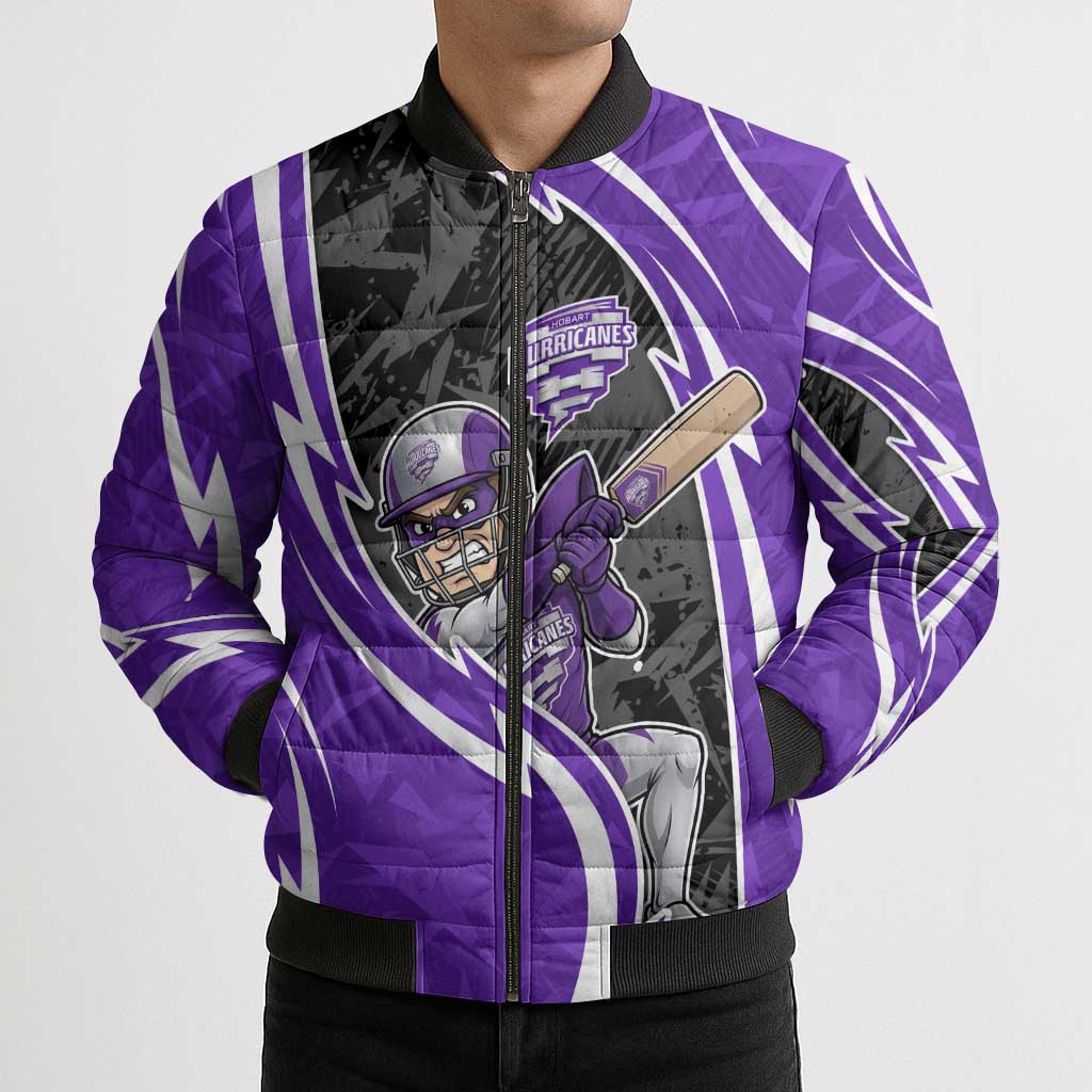 Hobart Hurricanes Bomber Puffer Jacket Flaming Lightning Storm Geometric Sports Mascot Art