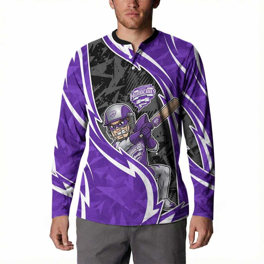 Hobart Hurricanes Button Sweatshirt Flaming Lightning Storm Geometric Sports Mascot Art