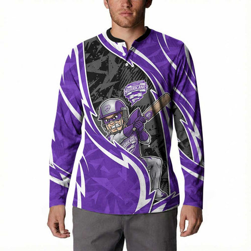 Hobart Hurricanes Button Sweatshirt Flaming Lightning Storm Geometric Sports Mascot Art