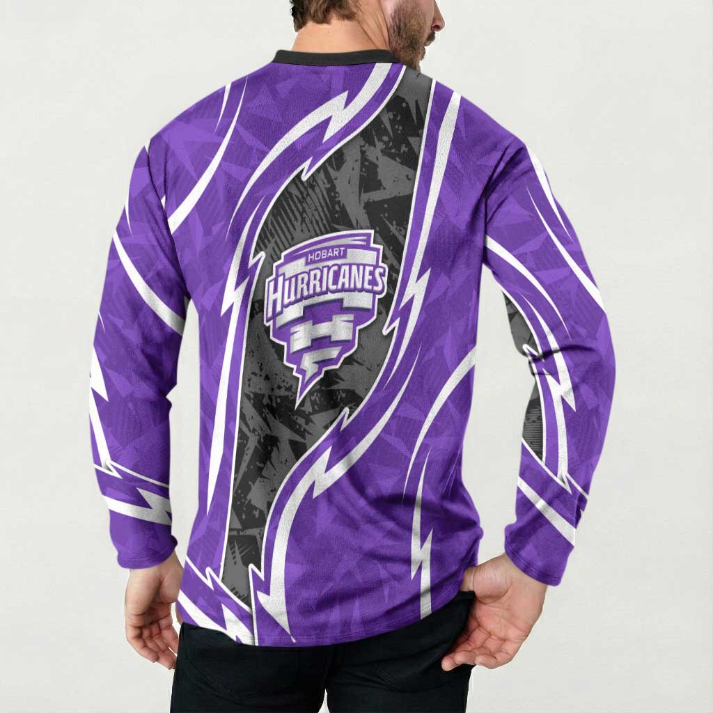 Hobart Hurricanes Button Sweatshirt Flaming Lightning Storm Geometric Sports Mascot Art