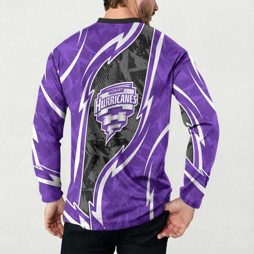 Hobart Hurricanes Button Sweatshirt Flaming Lightning Storm Geometric Sports Mascot Art