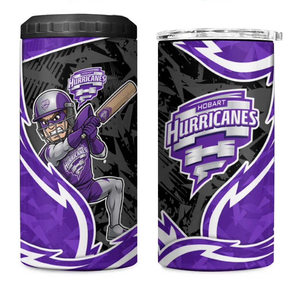 Hobart Hurricanes 4 in 1 Can Cooler Tumbler Flaming Lightning Storm Geometric Sports Mascot Art