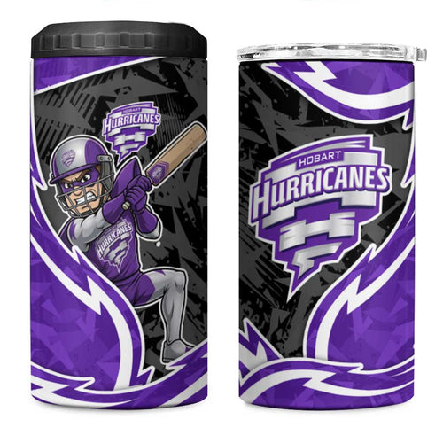Hobart Hurricanes 4 in 1 Can Cooler Tumbler Flaming Lightning Storm Geometric Sports Mascot Art