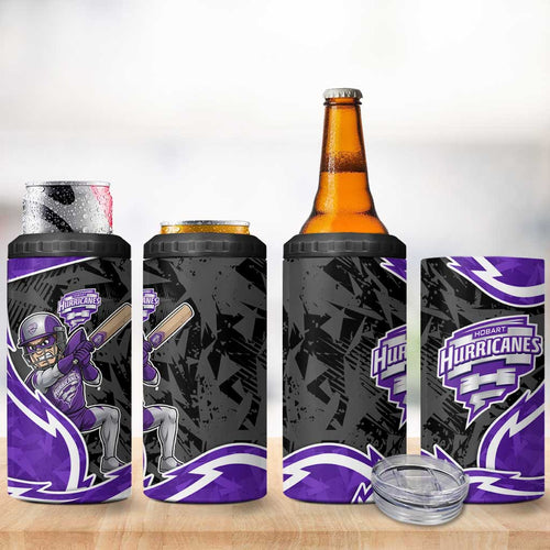 Hobart Hurricanes 4 in 1 Can Cooler Tumbler Flaming Lightning Storm Geometric Sports Mascot Art