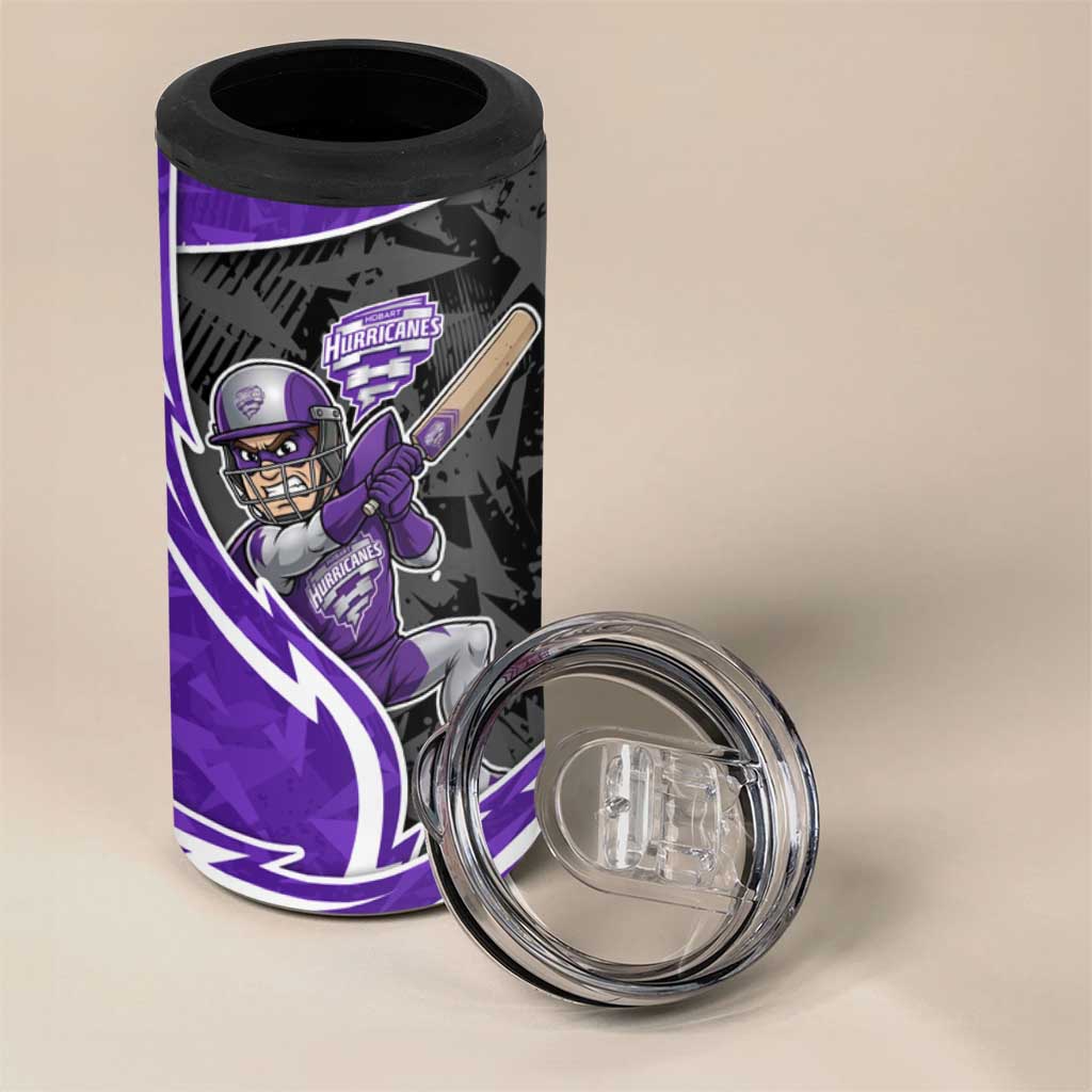 Hobart Hurricanes 4 in 1 Can Cooler Tumbler Flaming Lightning Storm Geometric Sports Mascot Art