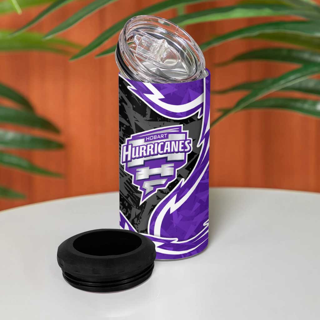 Hobart Hurricanes 4 in 1 Can Cooler Tumbler Flaming Lightning Storm Geometric Sports Mascot Art