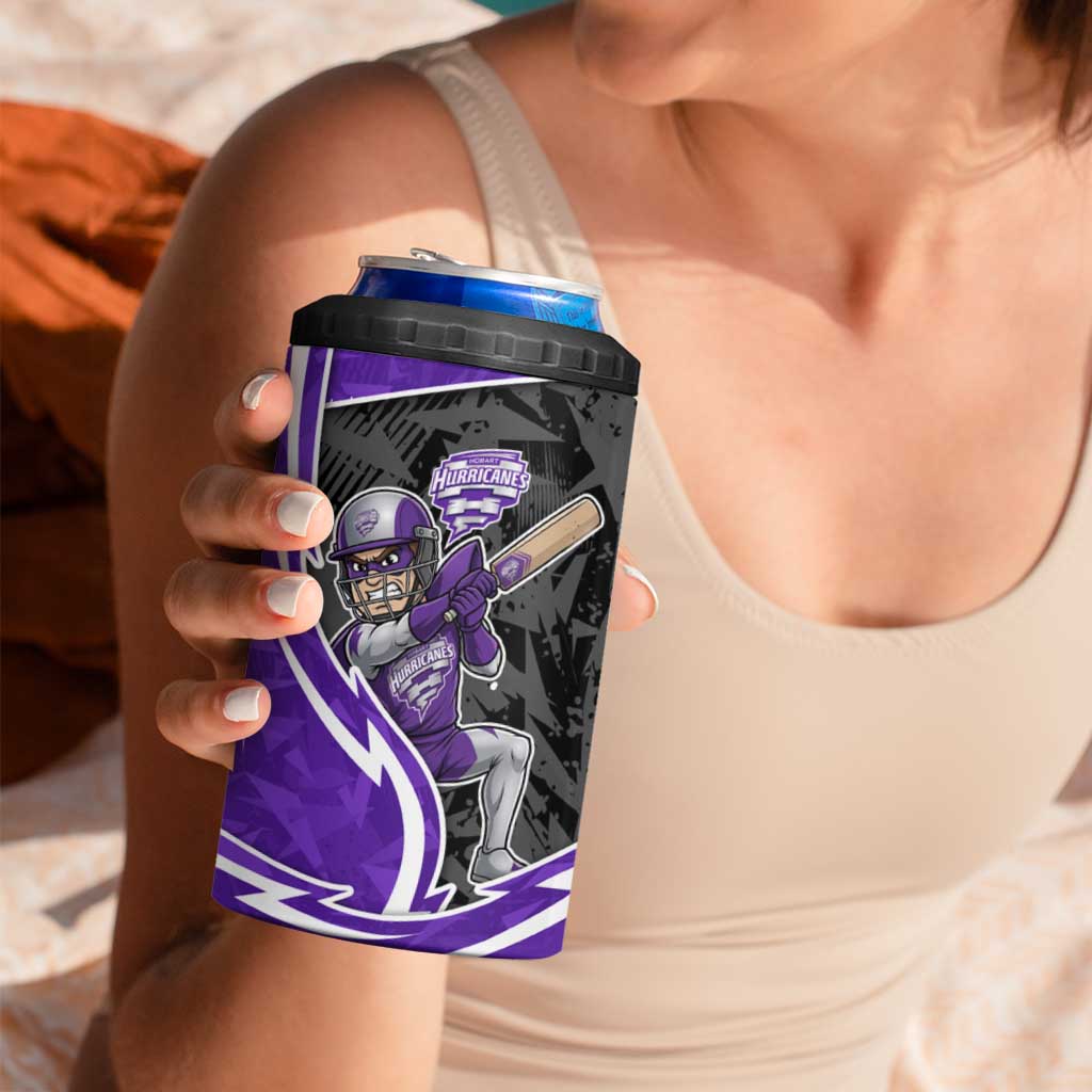 Hobart Hurricanes 4 in 1 Can Cooler Tumbler Flaming Lightning Storm Geometric Sports Mascot Art
