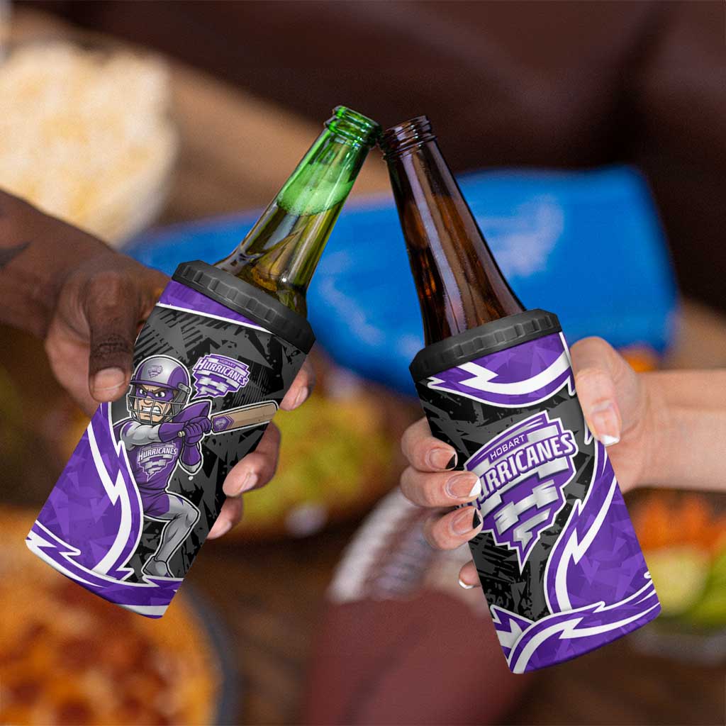 Hobart Hurricanes 4 in 1 Can Cooler Tumbler Flaming Lightning Storm Geometric Sports Mascot Art