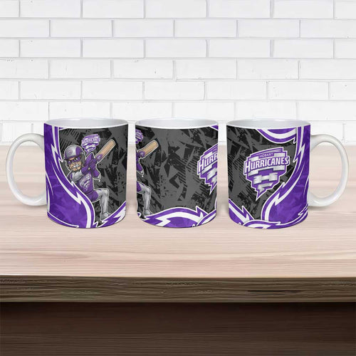 Hobart Hurricanes Ceramic Mug Flaming Lightning Storm Geometric Sports Mascot Art