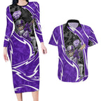 Hobart Hurricanes Couples Matching Long Sleeve Bodycon Dress and Hawaiian Shirt Flaming Lightning Storm Geometric Sports Mascot Art