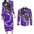 Hobart Hurricanes Couples Matching Long Sleeve Bodycon Dress and Long Sleeve Button Shirt Flaming Lightning Storm Geometric Sports Mascot Art