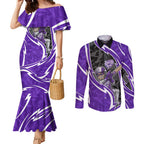 Hobart Hurricanes Couples Matching Mermaid Dress and Long Sleeve Button Shirt Flaming Lightning Storm Geometric Sports Mascot Art
