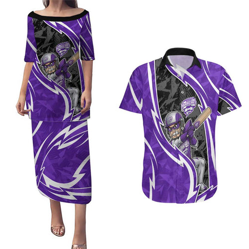 Hobart Hurricanes Couples Matching Puletasi and Hawaiian Shirt Flaming Lightning Storm Geometric Sports Mascot Art