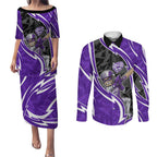 Hobart Hurricanes Couples Matching Puletasi and Long Sleeve Button Shirt Flaming Lightning Storm Geometric Sports Mascot Art