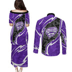 Hobart Hurricanes Couples Matching Puletasi and Long Sleeve Button Shirt Flaming Lightning Storm Geometric Sports Mascot Art