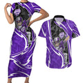 Hobart Hurricanes Couples Matching Short Sleeve Bodycon Dress and Hawaiian Shirt Flaming Lightning Storm Geometric Sports Mascot Art