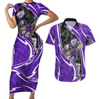 Hobart Hurricanes Couples Matching Short Sleeve Bodycon Dress and Hawaiian Shirt Flaming Lightning Storm Geometric Sports Mascot Art