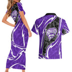 Hobart Hurricanes Couples Matching Short Sleeve Bodycon Dress and Hawaiian Shirt Flaming Lightning Storm Geometric Sports Mascot Art