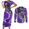 Hobart Hurricanes Couples Matching Short Sleeve Bodycon Dress and Long Sleeve Button Shirt Flaming Lightning Storm Geometric Sports Mascot Art