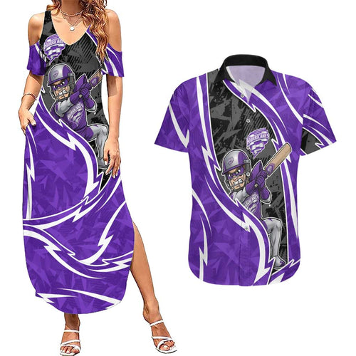 Hobart Hurricanes Couples Matching Summer Maxi Dress and Hawaiian Shirt Flaming Lightning Storm Geometric Sports Mascot Art