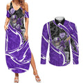 Hobart Hurricanes Couples Matching Summer Maxi Dress and Long Sleeve Button Shirt Flaming Lightning Storm Geometric Sports Mascot Art