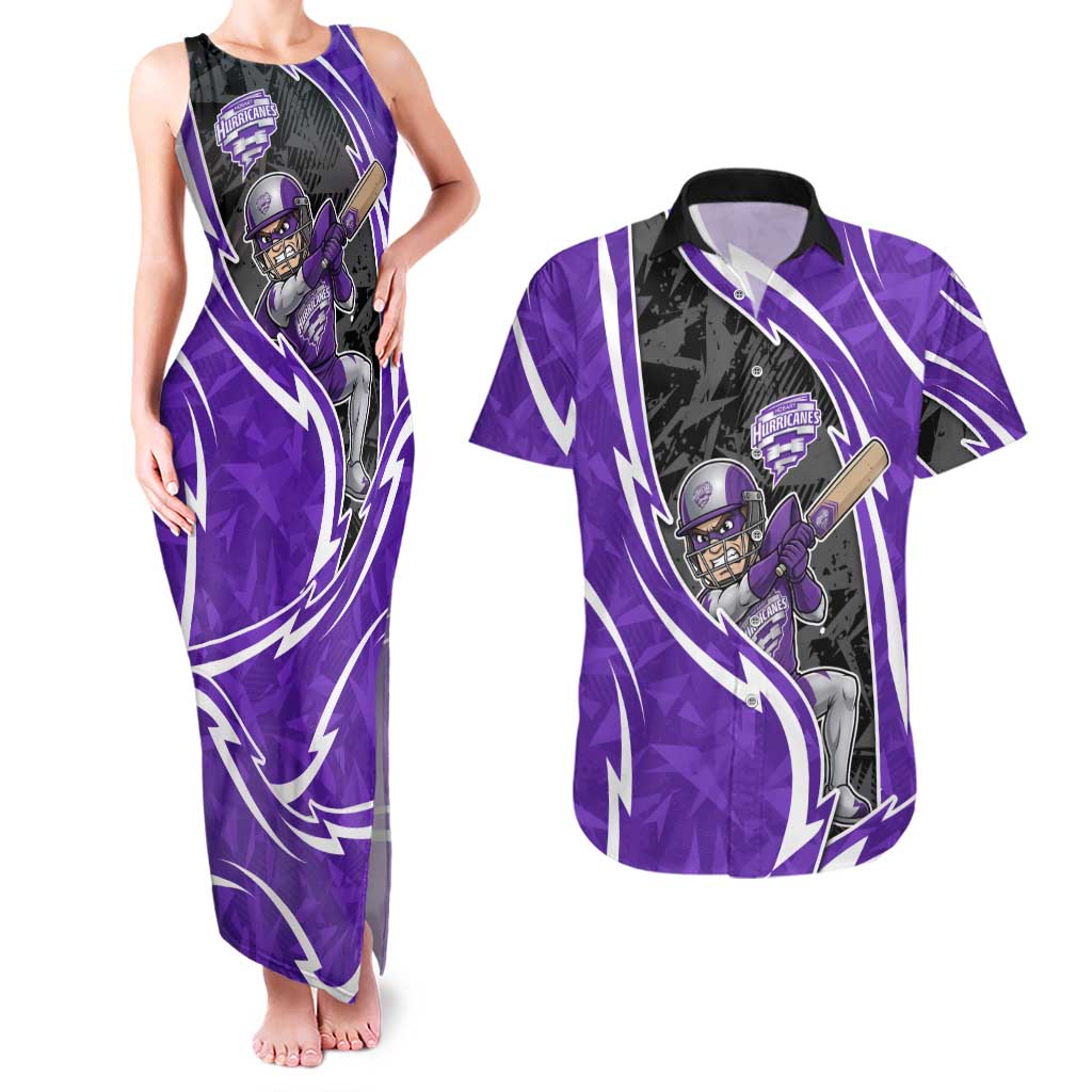 Hobart Hurricanes Couples Matching Tank Maxi Dress and Hawaiian Shirt Flaming Lightning Storm Geometric Sports Mascot Art