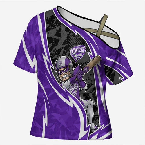 Hobart Hurricanes Cross Shoulder Shirt Flaming Lightning Storm Geometric Sports Mascot Art