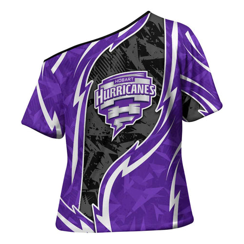 Hobart Hurricanes Cross Shoulder Shirt Flaming Lightning Storm Geometric Sports Mascot Art