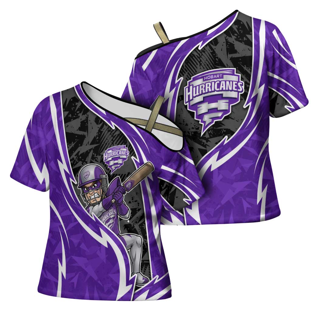 Hobart Hurricanes Cross Shoulder Shirt Flaming Lightning Storm Geometric Sports Mascot Art
