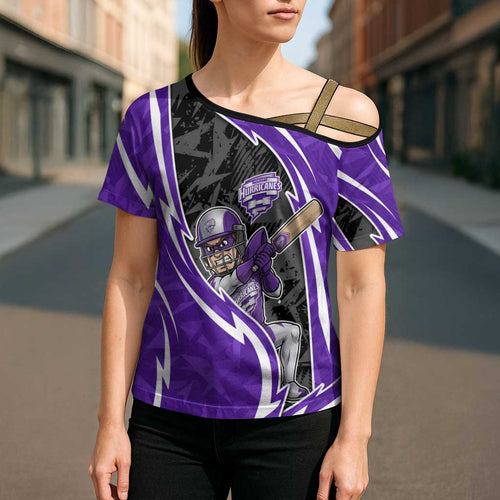 Hobart Hurricanes Cross Shoulder Shirt Flaming Lightning Storm Geometric Sports Mascot Art