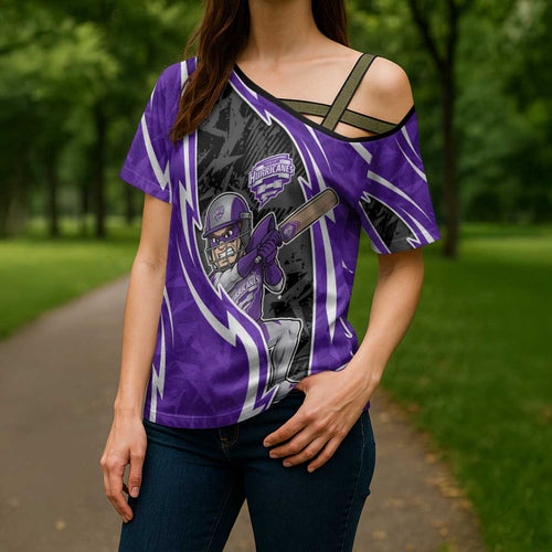 Hobart Hurricanes Cross Shoulder Shirt Flaming Lightning Storm Geometric Sports Mascot Art