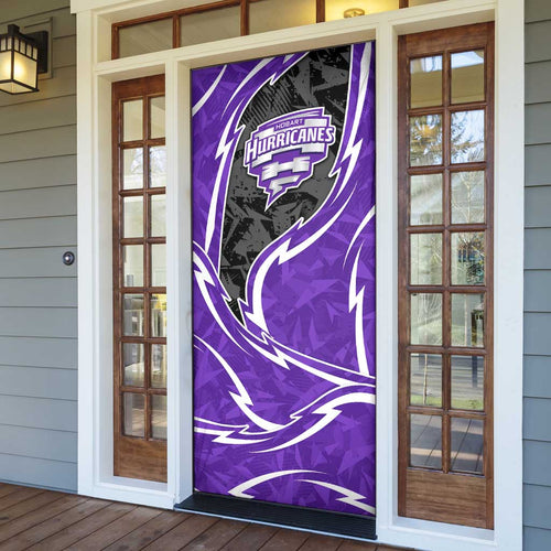 Hobart Hurricanes Door Cover Flaming Lightning Storm Geometric Sports Mascot Art