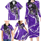 Hobart Hurricanes Family Matching Long Sleeve Bodycon Dress and Hawaiian Shirt Flaming Lightning Storm Geometric Sports Mascot Art